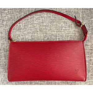 💯Authentic Louis Vuitton Epi Pochette Accessories Shoulder Clutch Wristlet Bag